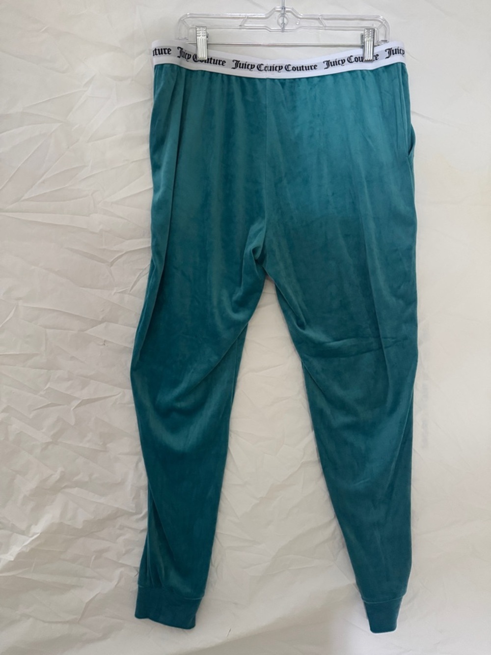 Juicy Couture 90’s Y2K Teal Velour Joggers with Logo Waistband - Picture 5 of 5